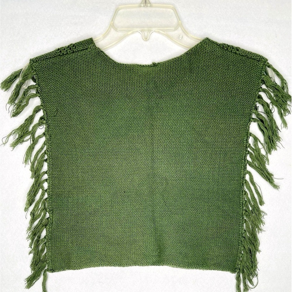 Crazy 8 Olive‎ Green Sweater Vest M side trim frayed fringe Boho Hippie Festival